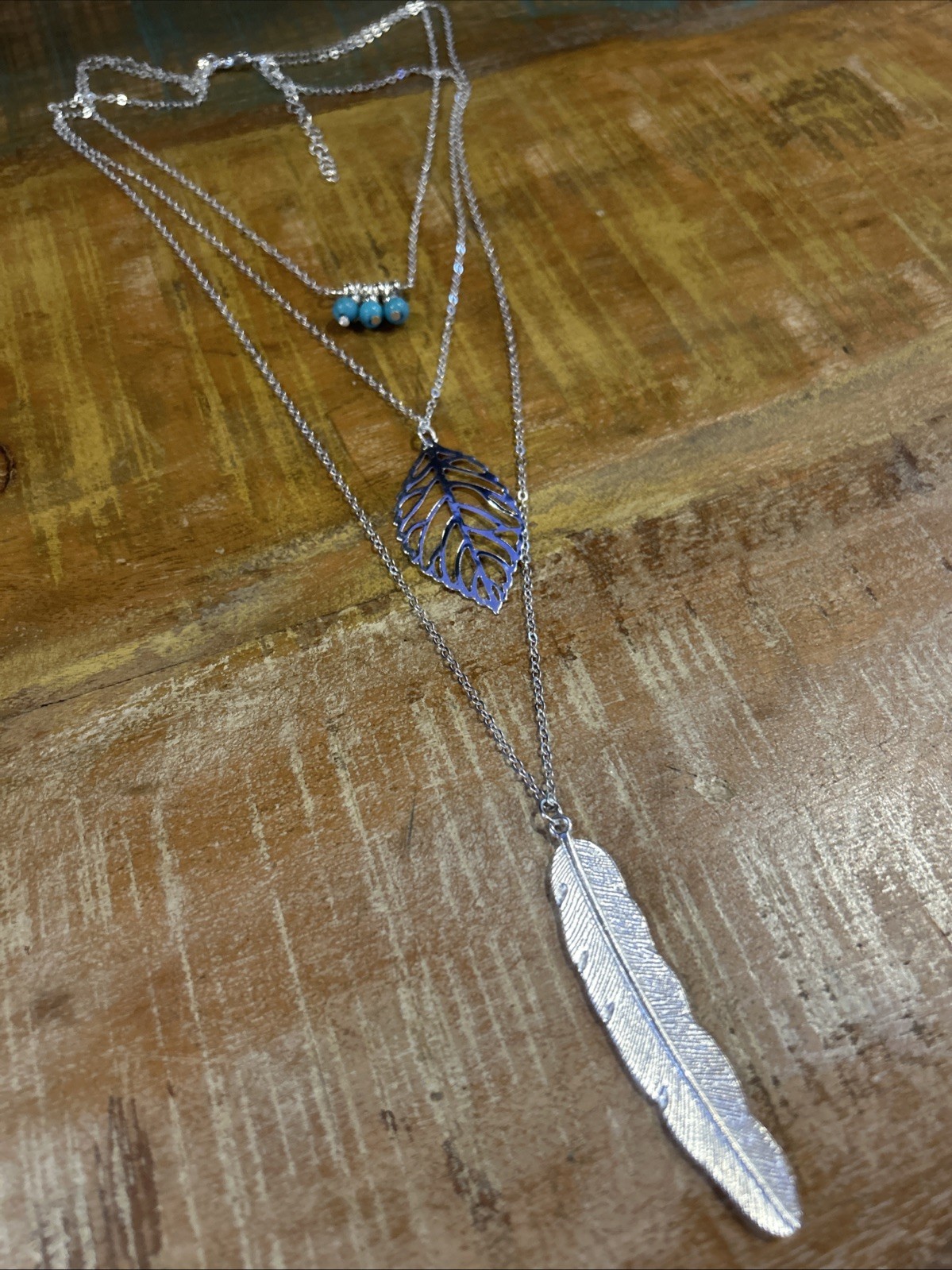 Three Layer Silver Boho Statement Necklace with T… - image 2