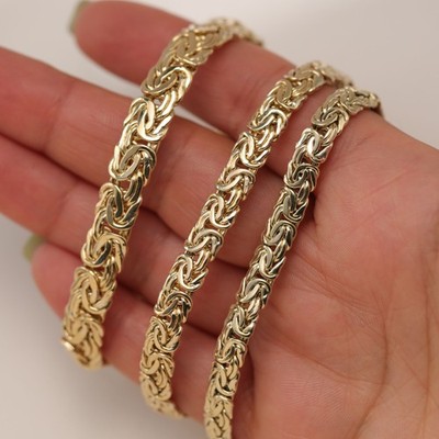Armband 10K GOLD glänzend byzantinische Kette ausgefallenes Schloss alle Größen Gelbgold