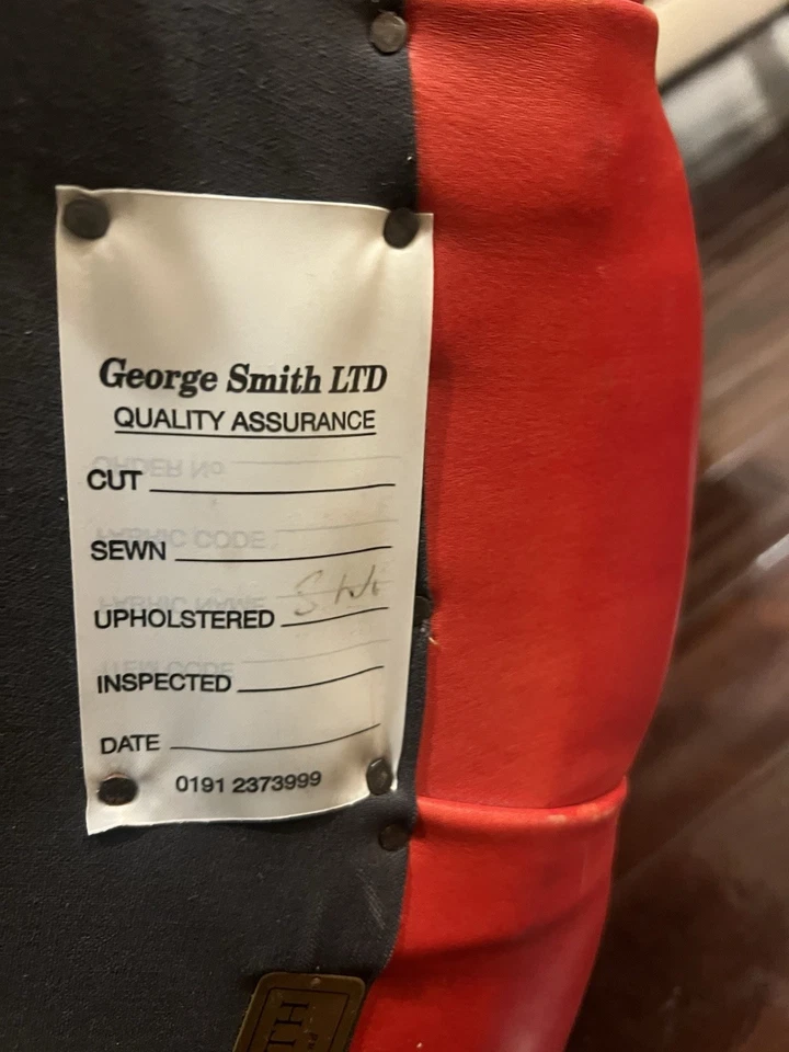 Red Leather Tufted George Smith Ottoman - Image 3 of 4