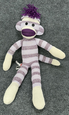 Schylling Purple Cream Sock Monkey 20'' Plush Stuffed Animal Striped