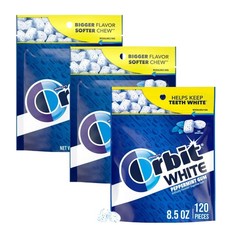 X Orbit White Peppermint Sugar Free Gum, 3 Pack, 120 Pieces Per Bag, 360 Piec...