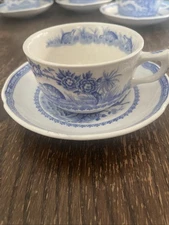 Vintage Furnivals Quail Blue  Breakfast Tea Cup & Saucer Set Round Stamp England