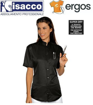 Isaac DUBLIN HEMD UNISEX SCHWARZ HALBARM KURZ FLECKENABWEISEND KOREANISCHER KRAGEN