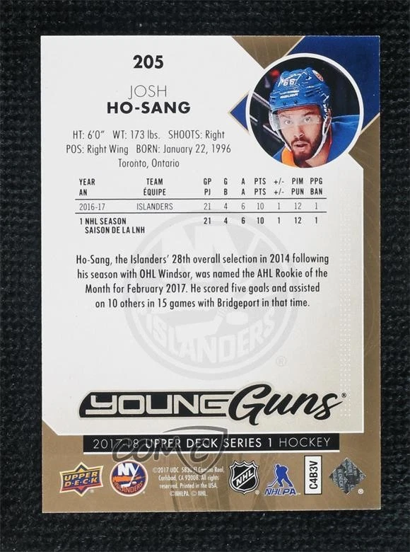 2017-18 Upper Deck Young Guns High Gloss /10 Josh Ho-Sang #205 Rookie RC - Image 2 of 2
