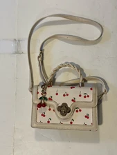 Small Cherry Print Top Handle Crossbody Faux Leather Bag 8x5.2 In. /