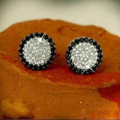 2Ct Lab Created Diamond & Black Diamond Stud Earrings 14K White Gold Plated - Image 3 of 4
