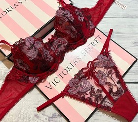 Victoria&rsquo;s Secret Wicked Bows Embroidery Unlined Balconette Bra Thong Set