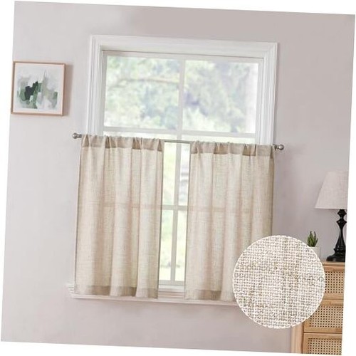 Linen Tier Curtain Rod Pocket Semi Sheer Half Kitchen Curtains Burlap Light