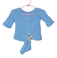 Handmade Crochet Knit Baby Blue Sweater Booties, Newborn Infant Shower Present