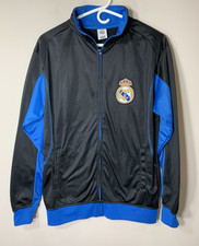 Real Madrid Track Jacket Medium Full Zip 2-Pocket Official Black/Blue Patch