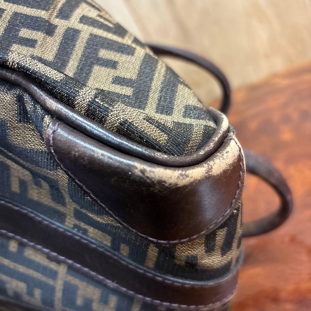 Fendi Logo Canvas Boston Bag Brown/Black Leather Trim Vintage Duffle Satchel thumbnail 12