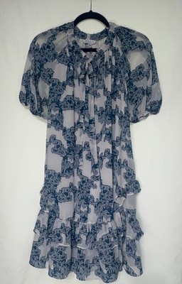 Current Air Los Angeles Small Dress White Blue Print Chic, Preppy & Flowy