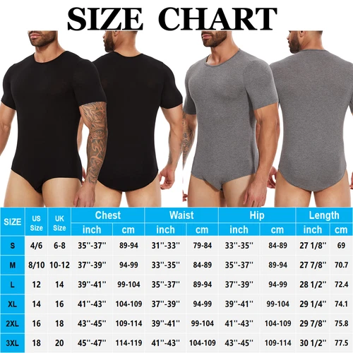 Camiseta interior de leotardo de color liso para hombre Botón a presión Entrepierna Body Manga corta - Imagen 2 de 26