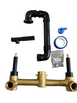 Wall-Mounted Tub Filler Black Gold Bathroom Tub Faucet High Flow with Two Han...