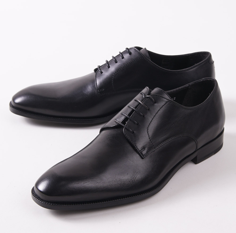 Canali Solid Black Smooth Calf Leather Plain Toe Derby US 7 