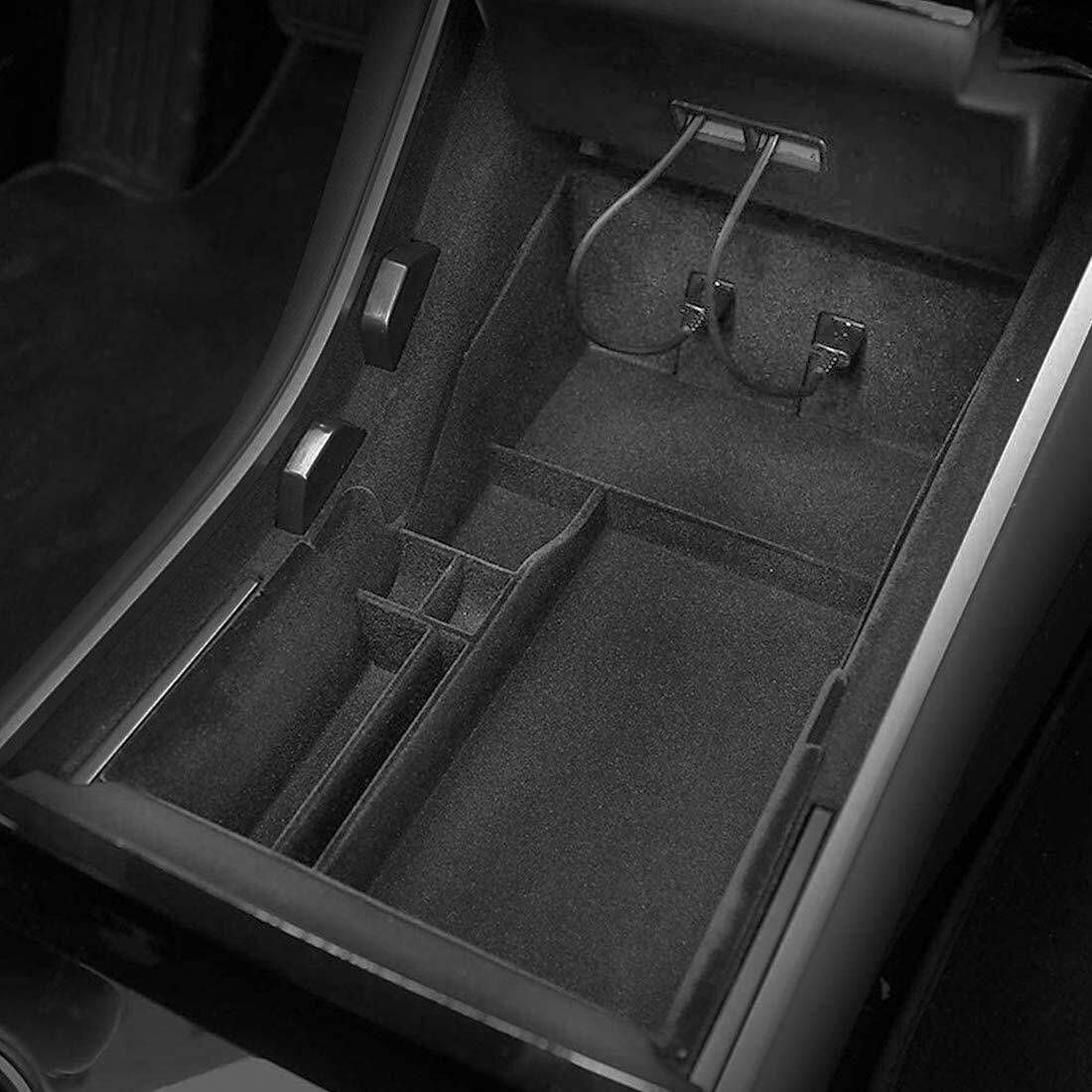 Center Console Organizer Armrest Storage Box Accessories Black for Tesla Model 3
