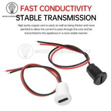 USB C Power Connector 2Pin Wire LED light Panel Mount Female Waterproof Socket