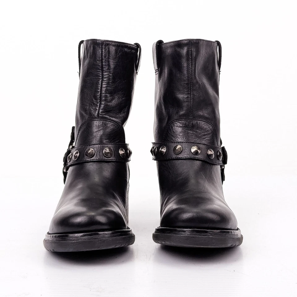 Janet Sport Mujeres Guid Cuero Negro Tachonado Arnés Botines talla 7US EUR 37 Foto 2 de 4