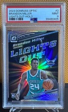 🔥HOLO PRIZM🔥2023 Optic Lights Out #2 Brandon Miller RC PSA 9 MINT Pop 5! 🔥📈