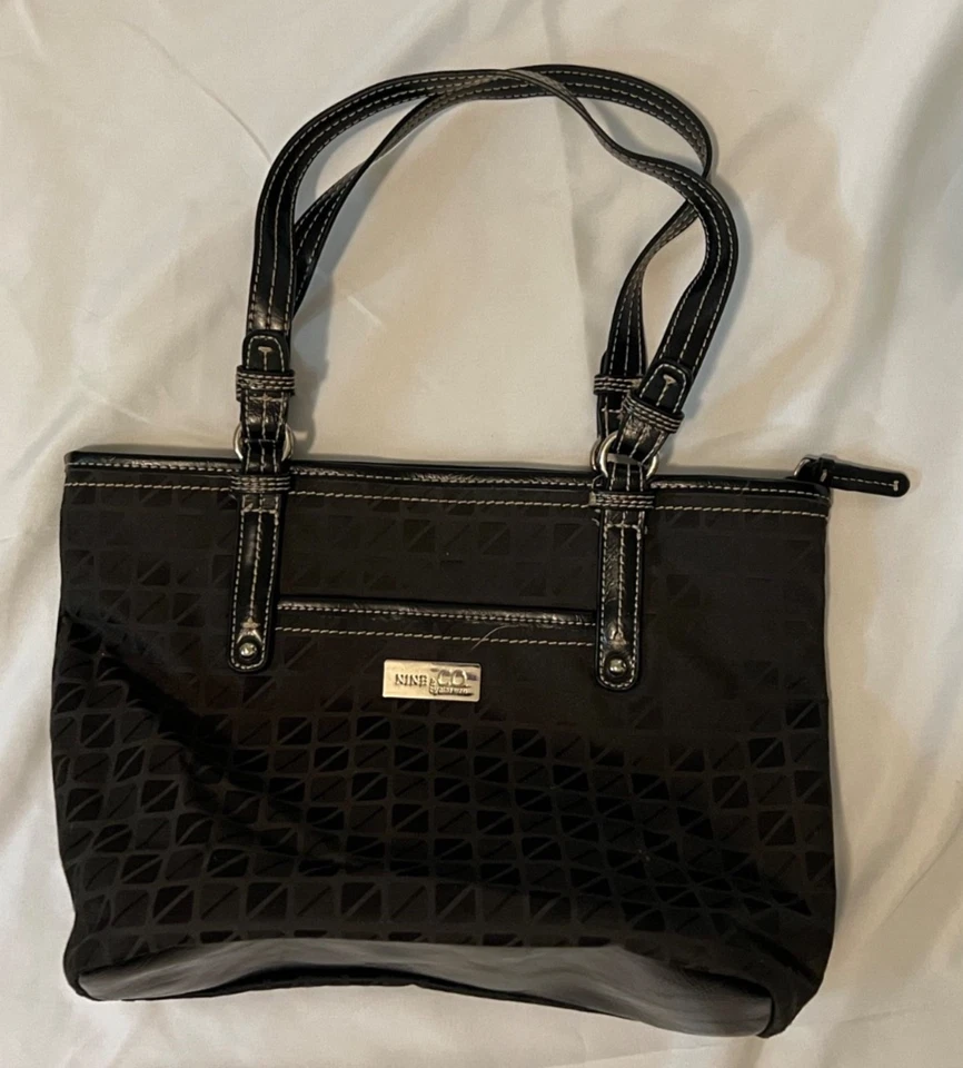 Nine & Co. Black Geometric Handbag zippered top w/ Matching Wallet  - Image 2 of 4