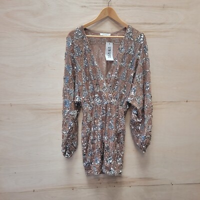 12th Tribe Silver Sequin Top Long Sleeve Size S Style 5646D #C3