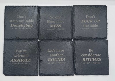 Slate Coaster Rude Slate Coasters Funny Coasters For Drinks Set Of 6 | eBay