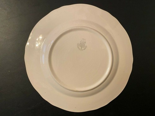 Crown Potteries 9 3/4" pink floral & scroll dinner buffet plate pig out get fat - Picture 2 of 3