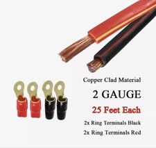 25 Feet Each Power Ground Cable 2 Gauge High Temp Auto Audio Amplifier Cable 12V