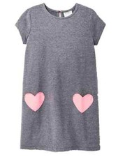 Cat  Jack Girls Gray Pink Heart Pocket Short Sleeve Valentine Dress Tunic XS