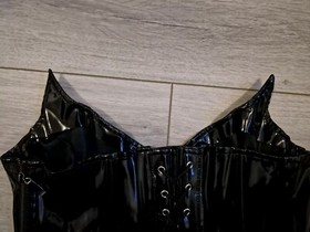 Vintage Ann Summers Black PVC Boned Basque Top Size Small 