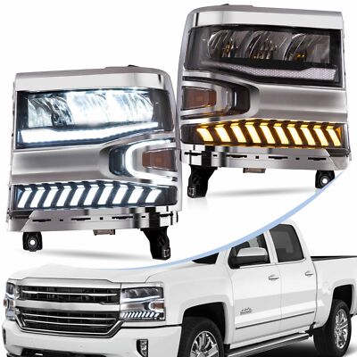 LED Headlights Reflector For 2016-2018 Chevy Silverado 1500 w/Startup-Animation.