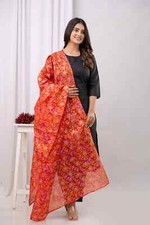Black Straight Kurta Set With Printed Dupatta for Women, Indian Salwar Kameez