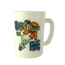 Avon Freddy the Frog Milk Glass Mug 1969 Bubble Bath Cup Child Size 3.5"