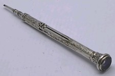 Vtg c1900 Solid Silver Combination Propelling Pencil & Dip Pen Amethyst Glass