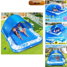 DeeprBetter Inflatable Tanning Pool Lounger with Canopy 81"x 60" Cup Phone