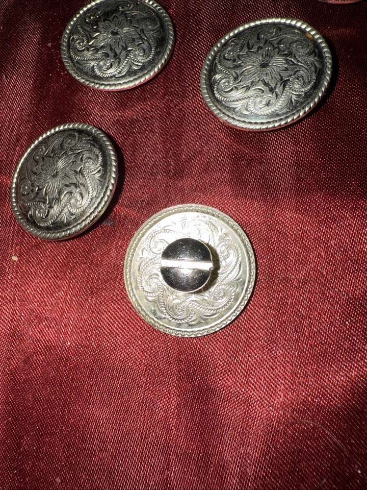Juego de 8 conchos de plata vintage hechos a mano borde de cuerda girasol grabado Foto 3 de 3
