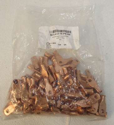 Standard Copper Lugs Unplated 2 AWG 1/4'' Stud Pack of 100 BCLU-2-14-PK100