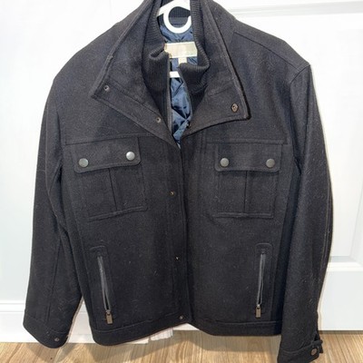 Michael Kors Jacket Mens med Peacoat Full Zip Wool-blend BlkPreppy Coat