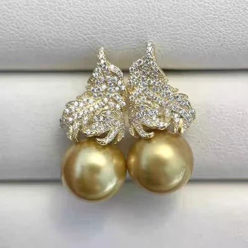 gorgeous pair of 10-11mm south sea  gold  pearl dangle  earring 925s(t)