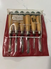Sears Craftsman Vintage Wood Carving Tool Set 3689 6pc Chisel Green Tip