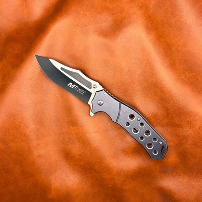 MTech Linerlock Assisted Folding Knife 3½  Stainless Blade Gray Aluminium Handle