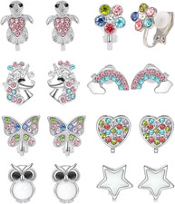 8 Pairs Clip On/Stud Earrings for Girls Kids Toddler Hypoallergenic Cute Clip-On