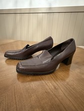VTG Cole Haan Womens Loafer Size 8.5 AA Brown Leather Block Heel Y2K 90s Classic