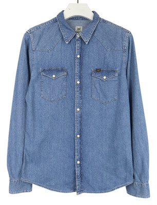 LEE Werstern Hemd Herren MEDIUM Kragen und blauen Denim-Flickentaschen Knopfen