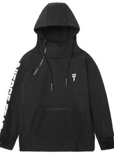Men's Black Pullover Hoodie Graphic Print Hooded Half Zip Logo Accent