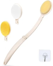 Long Handle Shower Sponge Brush Set 3 in 1 White