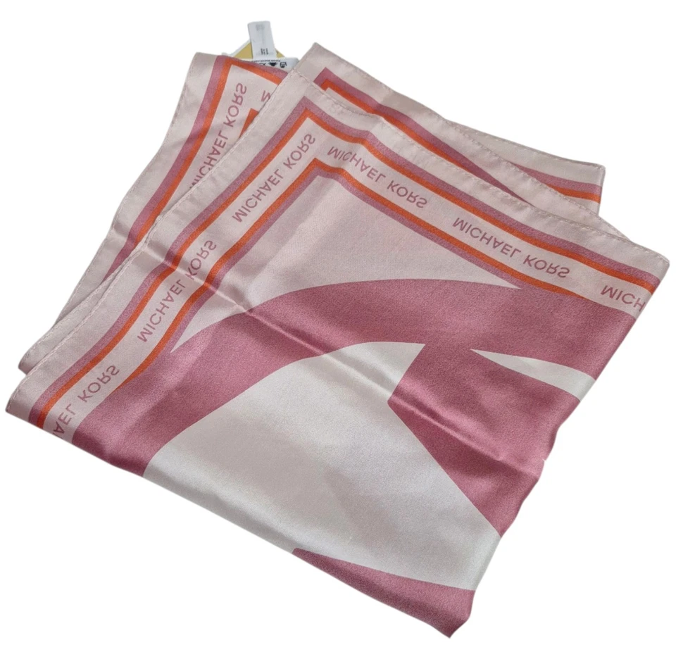 Michael Kors Color-Block Logo Dije Bandana de Seda Rosa Naranja Multi Cuadrado Nuevo Foto 4 de 4