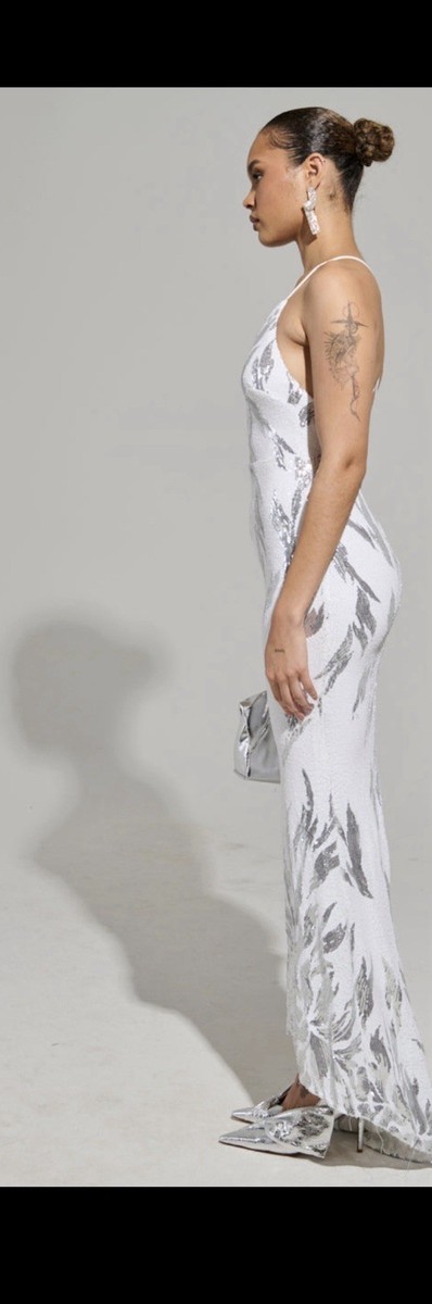 AKIRA Winter S Sequin Maxi Dress | White | Size Small AKIRA Winter S Sequin Maxi Dress | White | Size Small