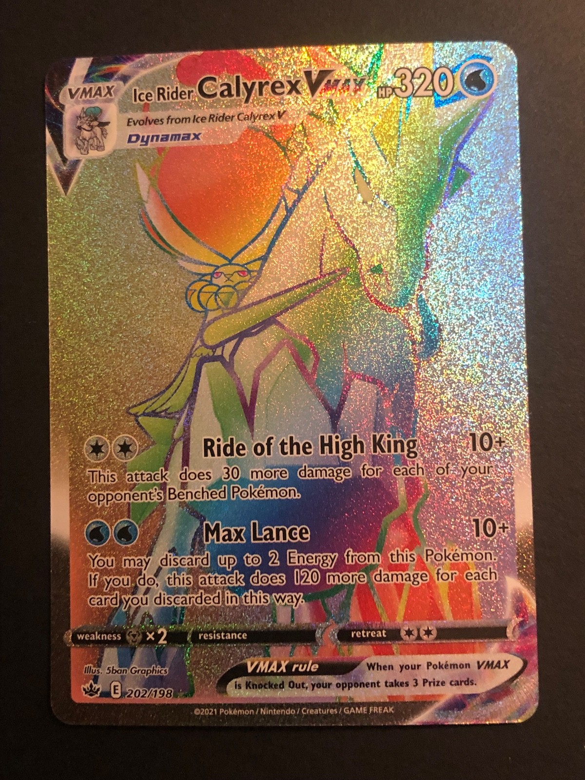 Ice Rider Calyrex VMAX - 202/198 - Pokemon Chilling Reign Sword Shield Secret NM