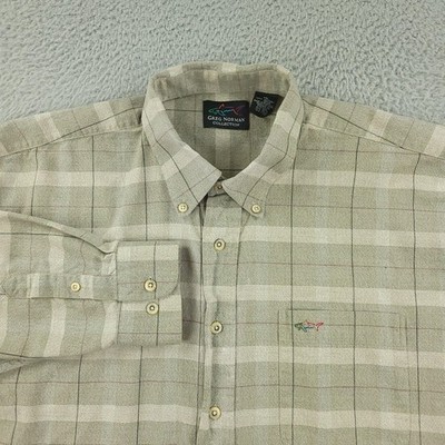 Greg Norman Collection Shirt Mens XL Beige Plaid Vented Back Button Down Cotton